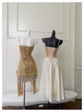 Niulatu Sheath Spaghetti Straps Gold Sequin Formal 8th Grade Homecoming Dresses Middle School Short Birthday Gowns Graduation Dress Hoco Outfits HZ1214