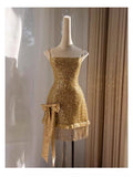 Niulatu Sheath Spaghetti Straps Gold Sequin Formal 8th Grade Homecoming Dresses Middle School Short Birthday Gowns Graduation Dress Hoco Outfits HZ1214