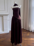 Niulatu A Line Strapless Brown Chiffon Long Prom Dresses Party Dress 20th Birthday Outfits Graduation Dresses HZ1214