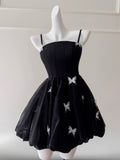 Niulatu Ball Gown Spaghetti Straps Black Organza Formal 8th Grade Homecoming Dress Middle School Short 18th Birthday Outfits Graduation Dress Hoco Dresses HZ1214