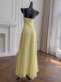 Niulatu A line Spaghetti Straps Yellow Chiffon Long Prom Dresses Party Dress 20th Birthday Outfits Graduation Dresses HZ1214