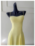 Niulatu A line Spaghetti Straps Yellow Chiffon Long Prom Dresses Party Dress 20th Birthday Outfits Graduation Dresses HZ1214