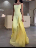 Niulatu A line Spaghetti Straps Yellow Chiffon Long Prom Dresses Party Dress 20th Birthday Outfits Graduation Dresses HZ1214