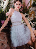 Niulatu A Line Jewel Neck Light Sky Blue Tulle Formal 8th Grade Homecoming Dress High School Short 18th Birthday Outfits Graduation Dress Hoco Dresses HZ1214