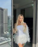 Niulatu Sheath Strapless White Sequin Formal 8th Grade Tight Homecoming Dress Middle School Short 18th Birthday Outfits Graduation Dress Hoco Dresses HZ1214