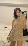 Niulatu Sheath Scoop Champagne Sequin Formal Tight Homecoming Dress Middle School Short 18th Birthday Outfits Graduation Dress Hoco Dresses HZ1214