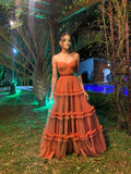 Fancy A line Sweetheart Long Tulle Pleated Evening Dress Party Gowns Evening Special Formal Dresses Prom Dress HZ1121