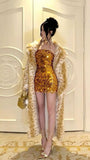 Niulatu Sheath Strapless Gold Sequin Formal Tight Homecoming Dress Middle School Short 18th Birthday Outfits Graduation Dress Hoco Dresses HZ1214