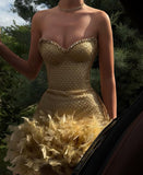 Niulatu Sheath Sweetheart Gold Sequin Beads Feathers Short Formal Homecoming Dress Middle School Short 21st Birthday Outfits Graduation Dress Mini Cocktail Dresses HZ1214