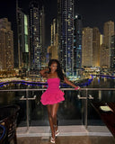 Niulatu A line Strapless Hot Pink Formal Short Homecoming Dress Middle School Short 21st Birthday Outfits Graduation Dress Cocktail Dresses HZ1214