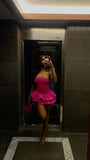 Niulatu A line Strapless Hot Pink Formal Short Homecoming Dress Middle School Short 16th Birthday Outfits Graduation Dress Cocktail Dresses HZ1214