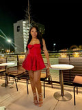 Niulatu A line Straps Red Satin Formal Short Homecoming Dress Middle School Short 21st Birthday Outfits Graduation Dress Cocktail Dresses HZ1214