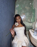 Niulatu A line Strapless Satin Formal Short Homecoming Dress Middle School Short 16th Birthday Outfits Graduation Dress Cocktail Dresses HZ1214