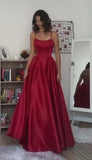 Elegant A Line Spaghetti Straps Burgundy Satin Sleeveless Long Evening Party Gowns Evening Dress Special Formal Dresses Prom Dress HZ1121