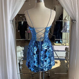 Niulatu Sheath Spaghetti Straps Royal Blue Sequin Tight Mini Formal Homecoming Dress Short Cocktail Outfits Graduation Dress Hoco Dress HZ1214