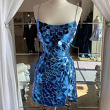 Niulatu Sheath Spaghetti Straps Royal Blue Sequin Tight Mini Formal Homecoming Dress Short Cocktail Outfits Graduation Dress Hoco Dress HZ1214