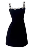 Niulatu Sheath Square Neck Black Satin Formal Short Homecoming Dress Middle School Short 21st Birthday Outfits Graduation Dress Cocktail Dresses HZ1214