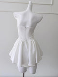 Niulatu A line Strapless White Formal Tight Homecoming Dress Middle School Short 18th Birthday Outfits Graduation Dress Hoco Dresses HZ1214