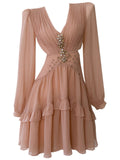 Niulatu A line V Neck Chiffon Mini Short Formal Cocktail Dress Homecoming Dresses Summer Middle School Hoco Dress Homecoming Outfits Birthday Outfit HZ1214