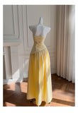 Niulatu A Line Strapless Yellow Chiffon Long Prom Dresses Party Dress 20th Birthday Outfits Graduation Dresses HZ1214