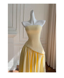Niulatu A Line Strapless Yellow Chiffon Long Prom Dresses Party Dress 20th Birthday Outfits Graduation Dresses HZ1214