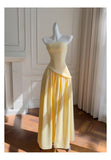 Niulatu A Line Strapless Yellow Chiffon Long Prom Dresses Party Dress 20th Birthday Outfits Graduation Dresses HZ1214