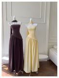 Niulatu A Line Strapless Yellow Chiffon Long Prom Dresses Party Dress 20th Birthday Outfits Graduation Dresses HZ1214
