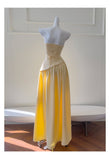 Niulatu A Line Strapless Yellow Chiffon Long Prom Dresses Party Dress 20th Birthday Outfits Graduation Dresses HZ1214