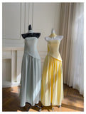 Niulatu A Line Strapless Yellow Chiffon Long Prom Dresses Party Dress 20th Birthday Outfits Graduation Dresses HZ1214