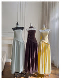 Niulatu A Line Strapless Yellow Chiffon Long Prom Dresses Party Dress 20th Birthday Outfits Graduation Dresses HZ1214