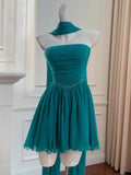 Niulatu A line Strapless Chiffon Formal Mini Homecoming Dress Middle School Short 19th Birthday Outfits Graduation Dress Hoco Dresses HZ1214