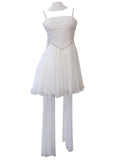 Niulatu A line Spaghetti Straps White Chiffon Formal Mini Homecoming Dress Middle School Short 19th Birthday Outfits Graduation Dress Hoco Dresses HZ1214