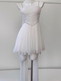 Niulatu A line Spaghetti Straps White Chiffon Formal Mini Homecoming Dress Middle School Short 19th Birthday Outfits Graduation Dress Hoco Dresses HZ1214