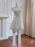 Niulatu A line Spaghetti Straps White Chiffon Formal Mini Homecoming Dress Middle School Short 19th Birthday Outfits Graduation Dress Hoco Dresses HZ1214