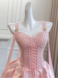 Niulatu Ball Gown Straps Pink Satin Formal Homecoming Dress Middle School Short 21st Birthday Outfits Graduation Dress Mini Cocktail Dresses HZ1214