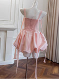 Niulatu Ball Gown Straps Pink Satin Formal Homecoming Dress Middle School Short 21st Birthday Outfits Graduation Dress Mini Cocktail Dresses HZ1214
