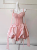 Niulatu Ball Gown Straps Pink Satin Formal Homecoming Dress Middle School Short 21st Birthday Outfits Graduation Dress Mini Cocktail Dresses HZ1214