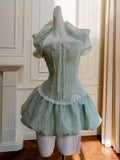 Niulatu Ball Gown Light Green Satin Formal Short Mini Homecoming Dress Middle School 20th Birthday Outfits Graduation Dress Cocktail Dresses HZ1214