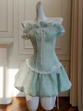 Niulatu Ball Gown Strapless Mint Green Satin Formal Homecoming Dress Middle School Short 21st Birthday Outfits Graduation Dress Mini Cocktail Dresses HZ1214