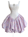 Niulatu Ball Gown Square Neck Lilac Floral Printed Pattern Satin Formal Homecoming Dress Middle School Short 21st Birthday Outfits Graduation Dress Mini Cocktail Dresses HZ1214