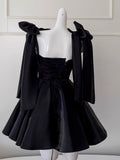 Niulatu A line Straps Little Black Dress Mini Short Formal Cocktail Dress Homecoming Dresses Summer Middle School Hoco Dress Homecoming Outfits 19th Birthday Outfit HZ1214