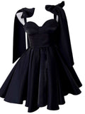 Niulatu A line Straps Little Black Dress Mini Short Formal Cocktail Dress Homecoming Dresses Summer Middle School Hoco Dress Homecoming Outfits 19th Birthday Outfit HZ1214