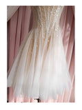 Niulatu A line Spaghetti Straps Champagne Tulle Formal Mini Homecoming Dress Short 17th Birthday Outfits Graduation Dress Hoco Dresses HZ1214