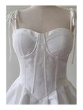 Niulatu A Line Spaghetti Straps White Satin Short Formal Homecoming Dress Middle School Short 20th Birthday Outfits Graduation Dress Cocktail Dresses HZ1214