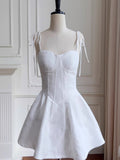 Niulatu A Line Spaghetti Straps White Satin Short Formal Homecoming Dress Middle School Short 20th Birthday Outfits Graduation Dress Cocktail Dresses HZ1214