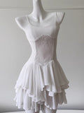 Niulatu A Line Spaghetti Straps White Chiffon Short Formal Homecoming Dress Middle School Short 20th Birthday Outfits Graduation Dress Cocktail Dresses HZ1214