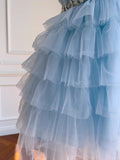 Niulatu A Line Jewel Neck Light Sky Blue Tulle Formal 8th Grade Homecoming Dress High School Short 18th Birthday Outfits Graduation Dress Hoco Dresses HZ1214