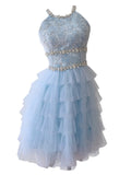 Niulatu A Line Jewel Neck Light Sky Blue Tulle Formal 8th Grade Homecoming Dress High School Short 18th Birthday Outfits Graduation Dress Hoco Dresses HZ1214