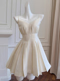Niulatu A Line Spaghetti Straps Satin Mini Formal Homecoming Dress Short Cocktail Outfits Graduation Dress Hoco Dress HZ1214