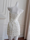 Niulatu Sheath Spaghetti Straps White Short Formal Homecoming Dress Middle School Short 20th Birthday Outfits Graduation Dress Cocktail Dresses HZ1214